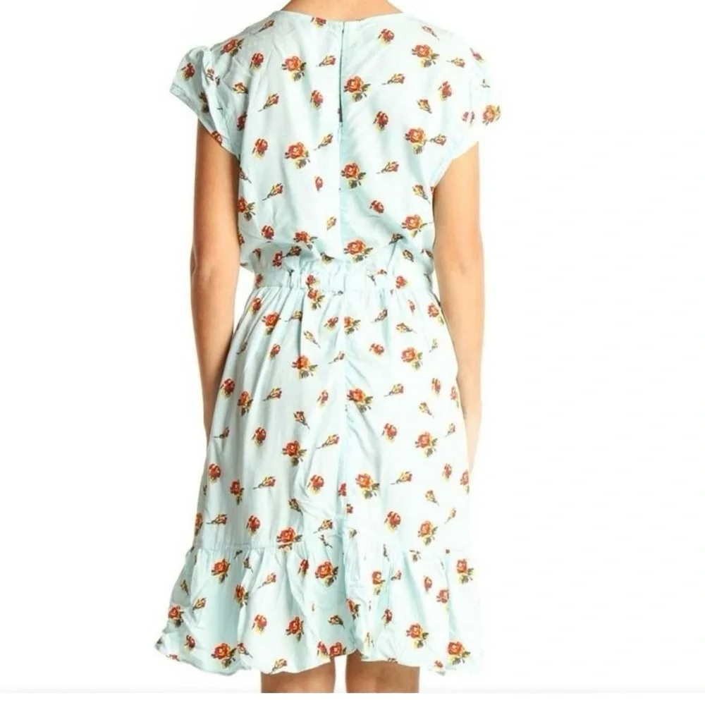 J.Crew Mercantile Floral Faux Wrap Mini Dress Light Blue Ruffled Size 4